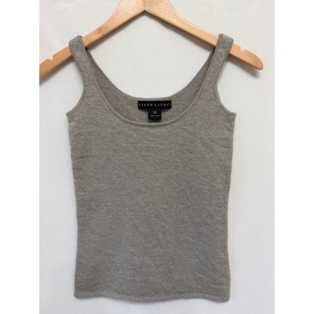 Ralph Lauren 100% Cashmere Scoop Neck Knit Tank Top Taupe Gray Extra Small XS